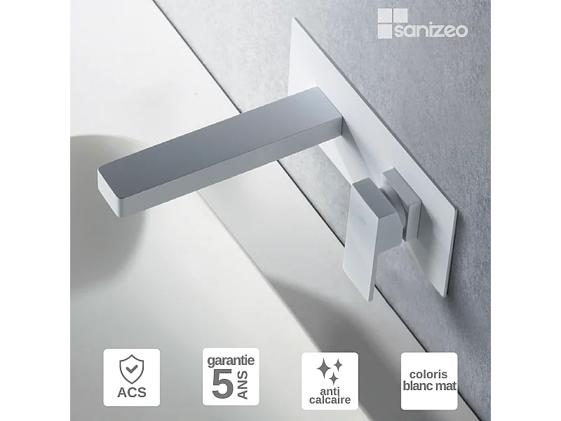 Mitigeur Lavabo Encastré Salle de Bain blanc mat – Anti-Calcaire – Design moderne - SUIZA IMEX