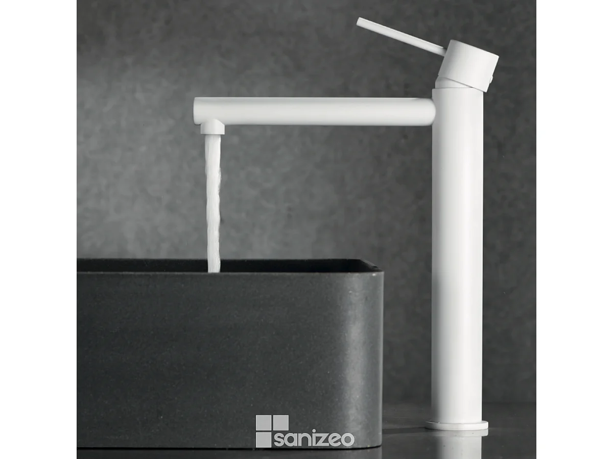 Mitigeur Lavabo Salle de Bain blanc mat – Bec Haut Anti-Calcaire – Design Moderne - MILOS STICK IMEX