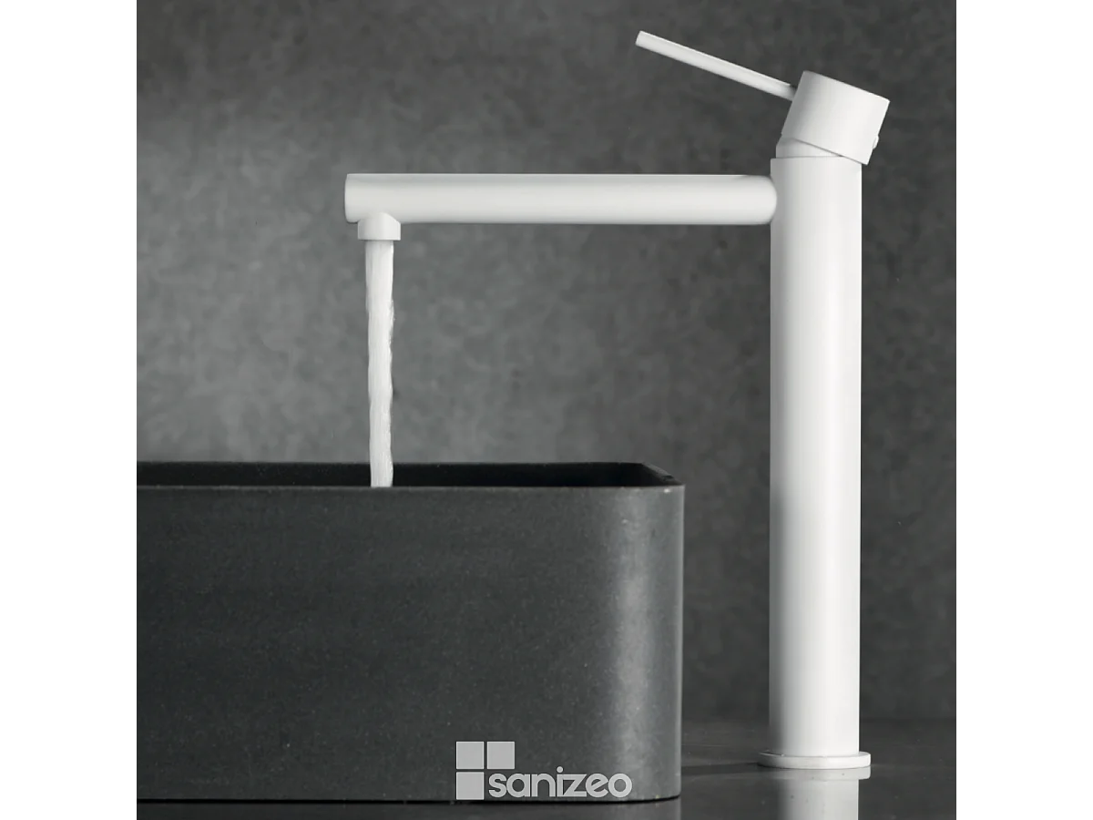 Mitigeur Lavabo Salle de Bain blanc mat – Bec Haut Anti-Calcaire – Design Moderne - MILOS STICK IMEX