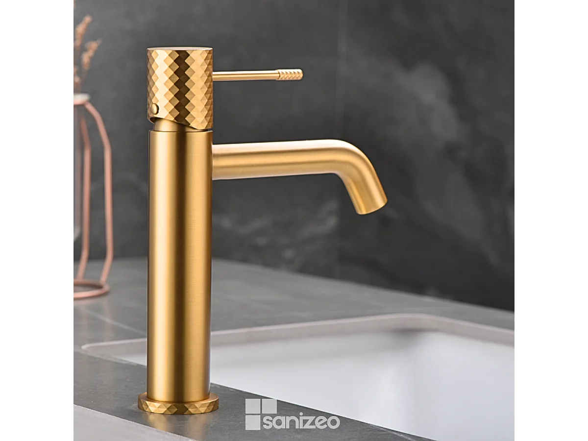 Mitigeur Lavabo Salle de Bain or brossé– Bec Bas Anti-Calcaire – Design Moderne - GENOVA IMEX