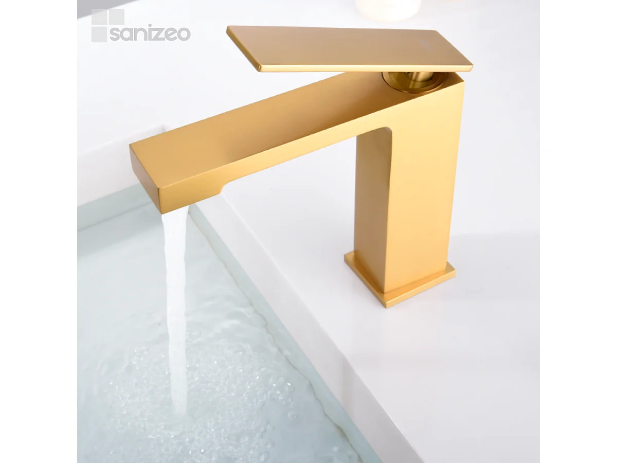 Mitigeur Lavabo Salle de Bain or brossé – Bec Bas Anti-Calcaire – Design moderne - PISA IMEX