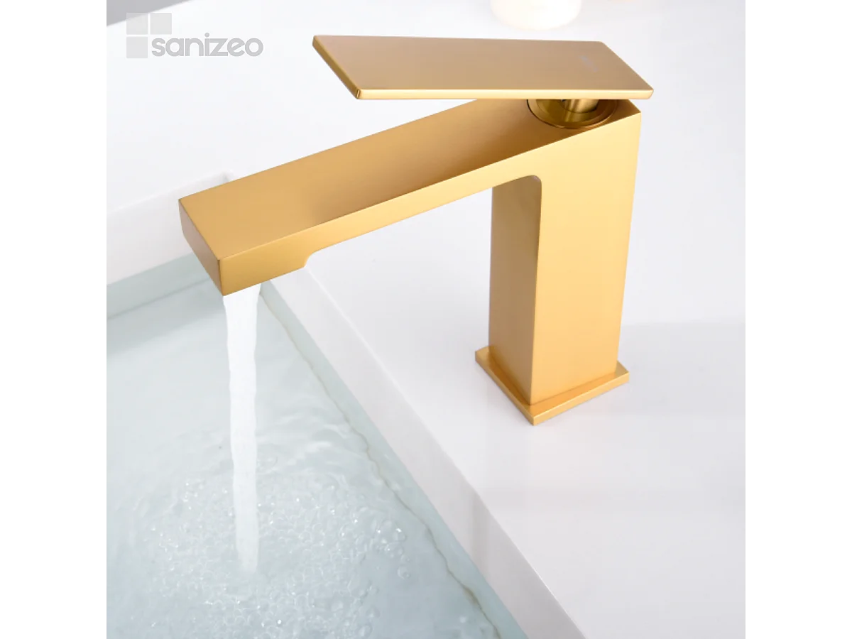 Mitigeur Lavabo Salle de Bain or brossé – Bec Bas Anti-Calcaire – Design moderne - PISA IMEX