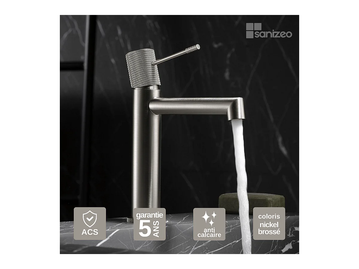 Robinet Mitigeur de Lavabo Anti-Calcaire Bec Bas Nickel Brossé IMEX LINE BDD038-1NQ