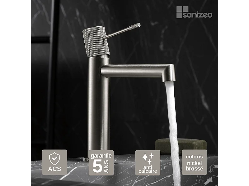 Mitigeur Lavabo Salle de Bain niquel brossé – Bec Bas Anti-Calcaire – Design Moderne - LINE IMEX