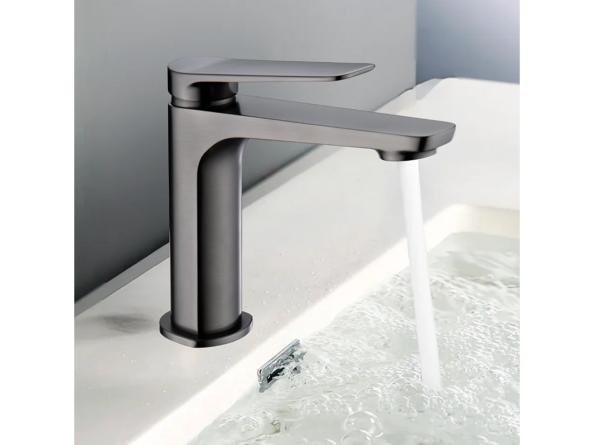 Mitigeur Lavabo Salle de Bain noir métal – Bec Bas Anti-Calcaire – Design Moderne - NAPOLES IMEX
