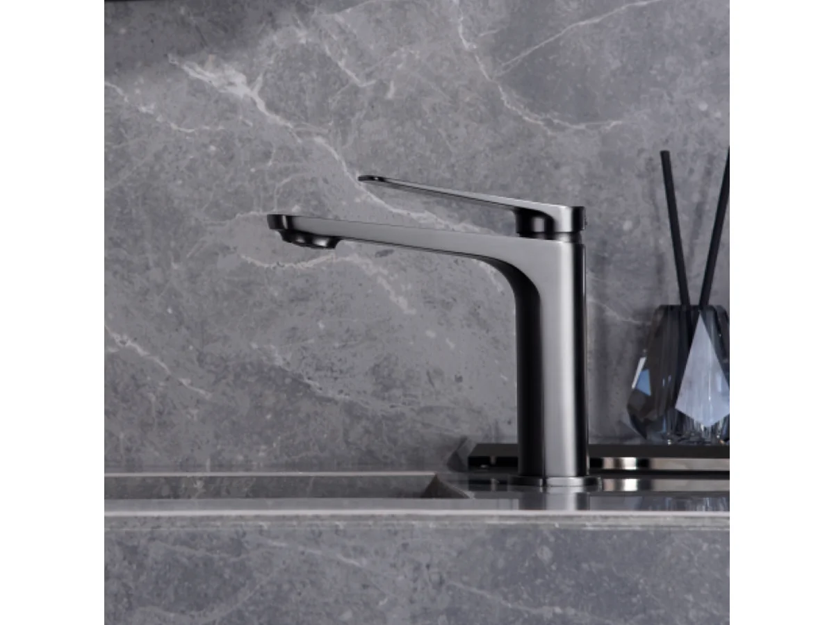 Mitigeur Lavabo Salle de Bain noir métal – Bec Bas Anti-Calcaire – Design Moderne - NAPOLES IMEX