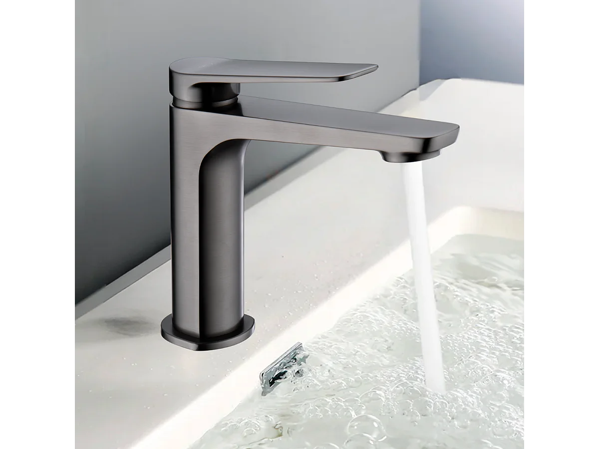 Mitigeur Lavabo Salle de Bain noir métal – Bec Bas Anti-Calcaire – Design Moderne - NAPOLES IMEX