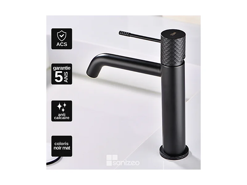 Mitigeur Lavabo Salle de Bain noir mat – Bec Bas Anti-Calcaire – Design Moderne - GENOVA IMEX