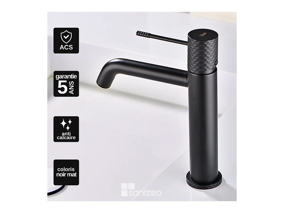 Robinet Mitigeur de Lavabo Anti-Calcaire Bec Bas Noir Mat IMEX GENOVA BDG053-1NG