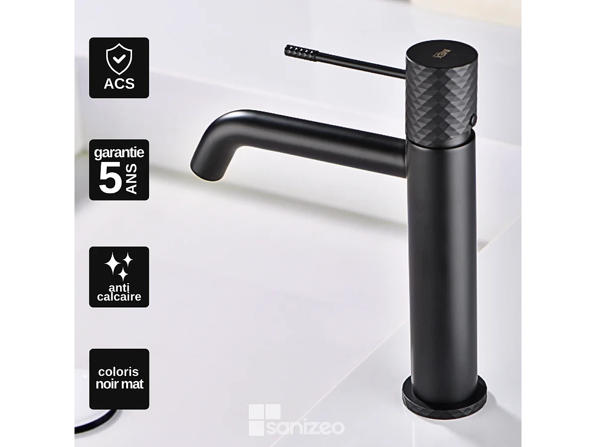 Mitigeur Lavabo Salle de Bain noir mat – Bec Bas Anti-Calcaire – Design Moderne - GENOVA IMEX