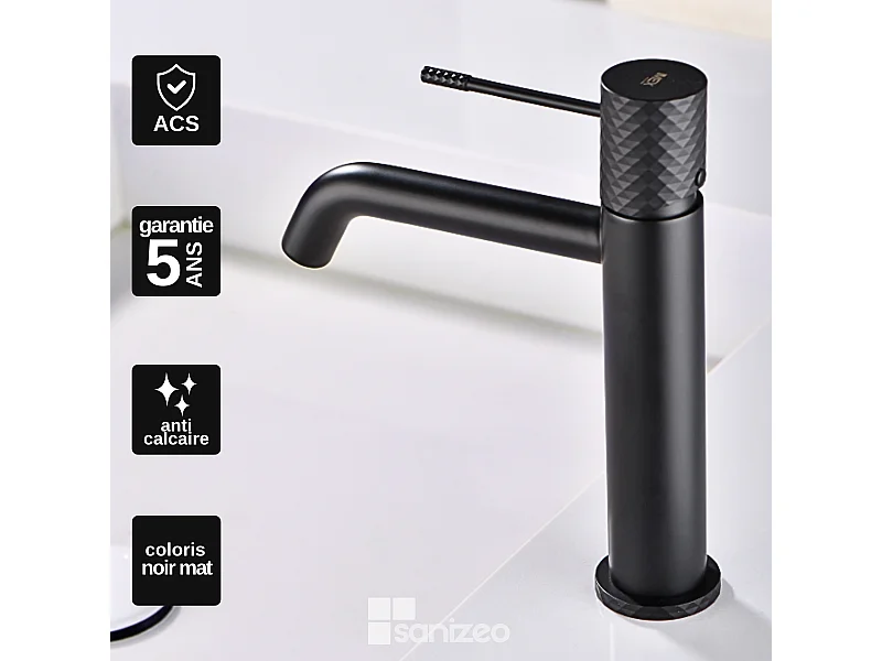 Mitigeur Lavabo Salle de Bain noir mat – Bec Bas Anti-Calcaire – Design Moderne - GENOVA IMEX