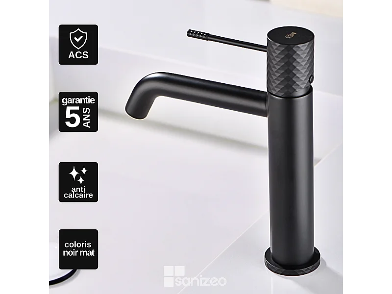 Mitigeur Lavabo Salle de Bain noir mat – Bec Bas Anti-Calcaire – Design Moderne - GENOVA IMEX