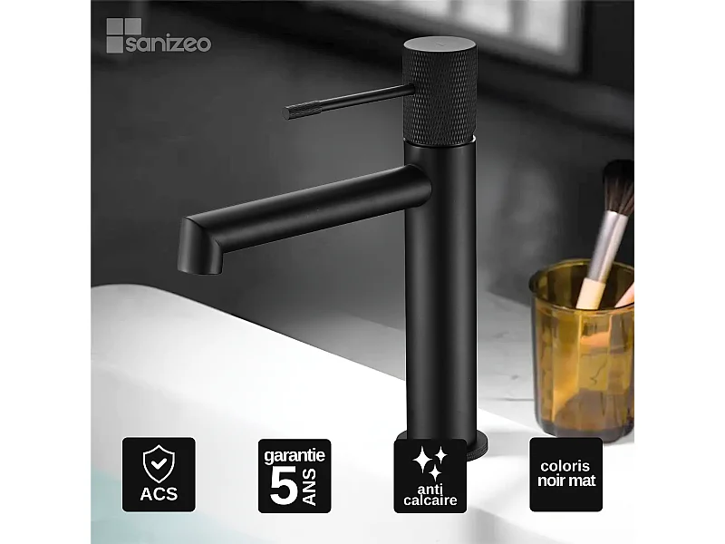 Mitigeur Lavabo Salle de Bain noir mat – Bec Bas Anti-Calcaire – Design moderne - LINE IMEX