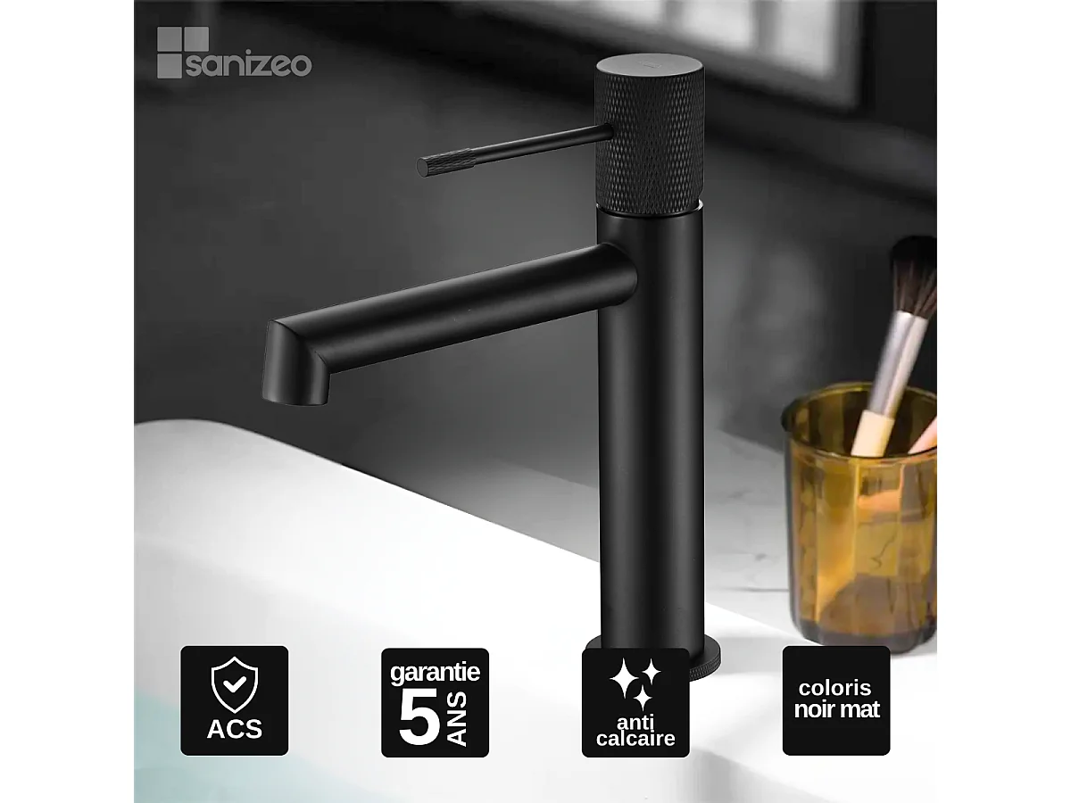 Mitigeur Lavabo Salle de Bain noir mat – Bec Bas Anti-Calcaire – Design moderne - LINE IMEX