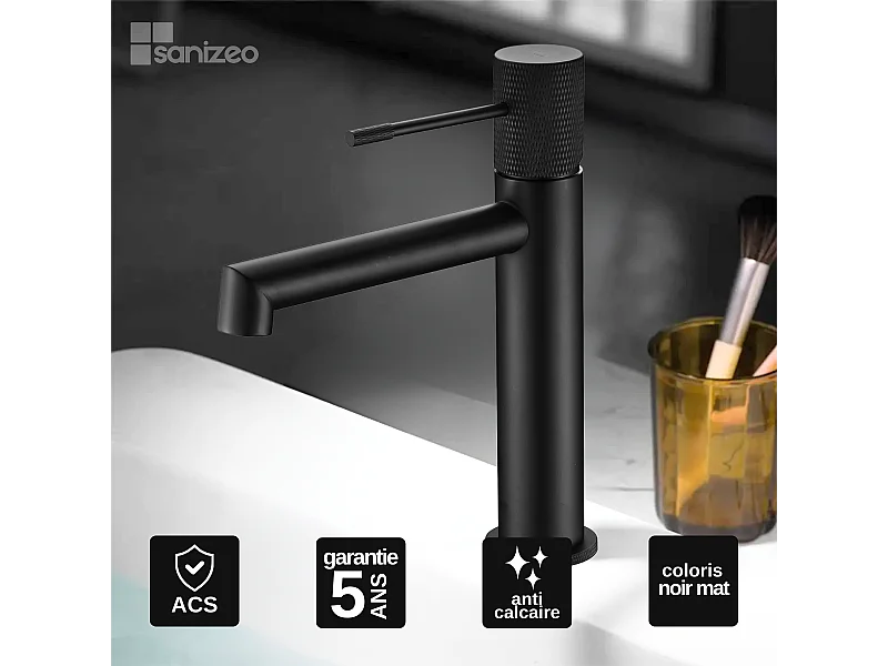 Mitigeur Lavabo Salle de Bain noir mat – Bec Bas Anti-Calcaire – Design moderne - LINE IMEX