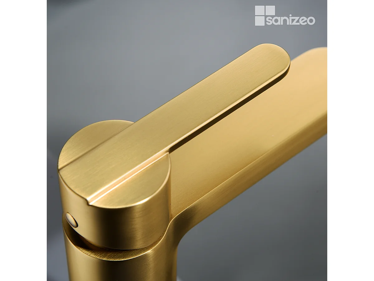 Mitigeur Lavabo Salle de Bain or brossé – Bec Bas Anti-Calcaire – Design moderne - ROMA IMEX