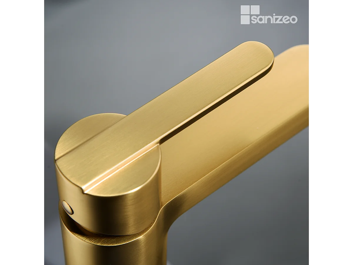 Mitigeur Lavabo Salle de Bain or brossé – Bec Bas Anti-Calcaire – Design moderne - ROMA IMEX