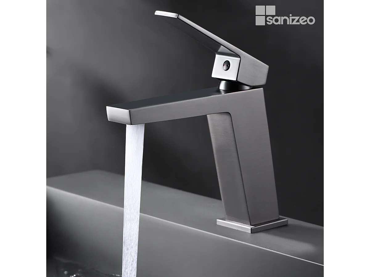 Mitigeur Lavabo Salle de Bain noir métal – Bec Bas Anti-Calcaire – Design moderne - ART IMEX