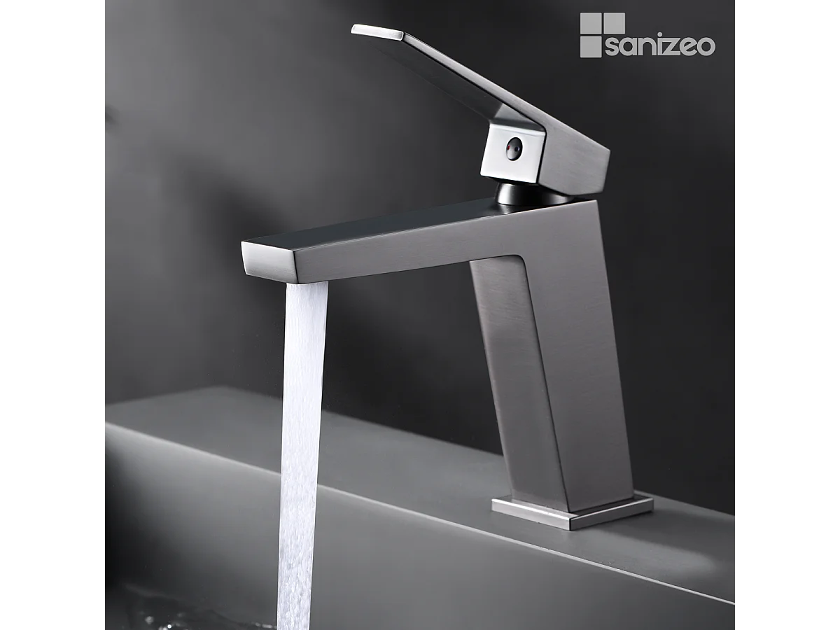 Mitigeur Lavabo Salle de Bain noir métal – Bec Bas Anti-Calcaire – Design moderne - ART IMEX