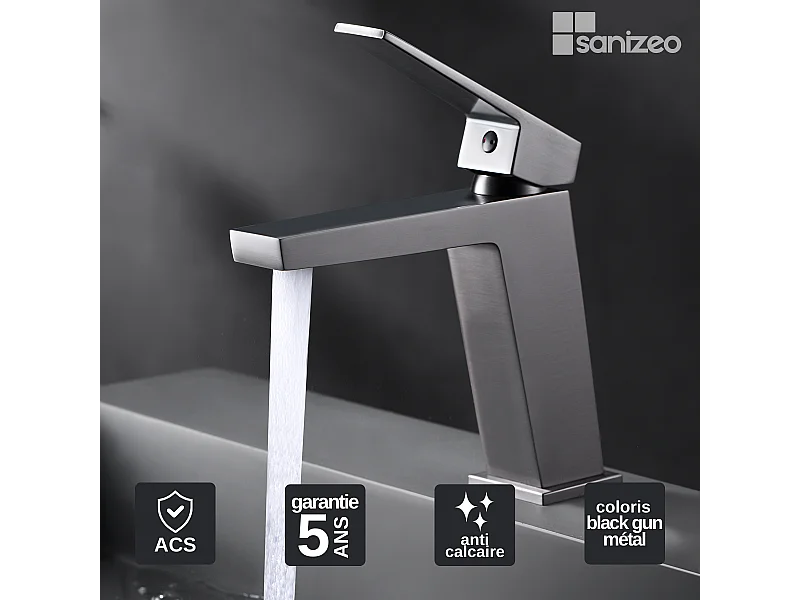 Mitigeur Lavabo Salle de Bain noir métal – Bec Bas Anti-Calcaire – Design moderne - ART IMEX