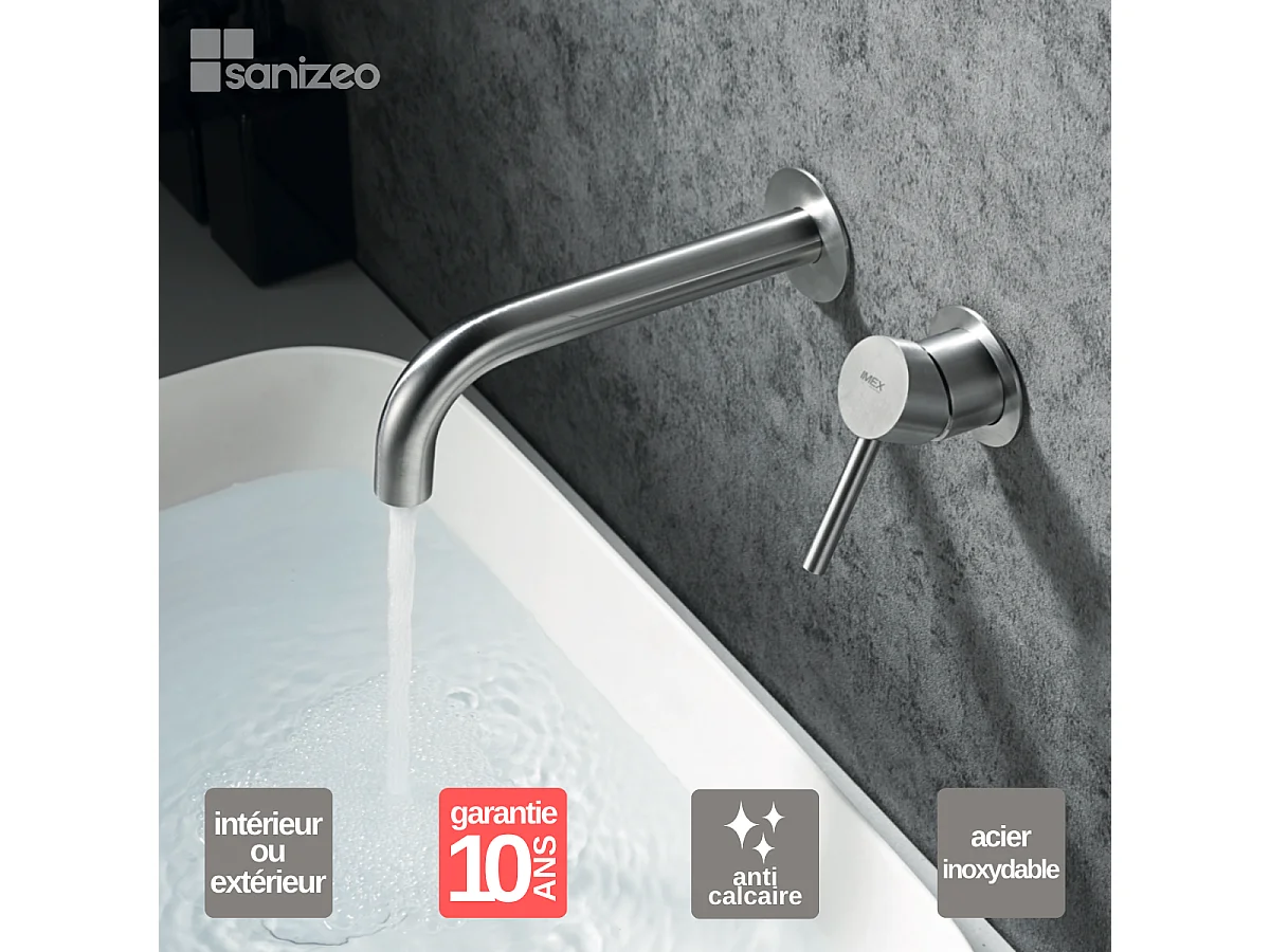 Mitigeur Lavabo Encastré Salle de Bain acier inoxydable – Anti-Calcaire – Design moderne - ETNA IMEX