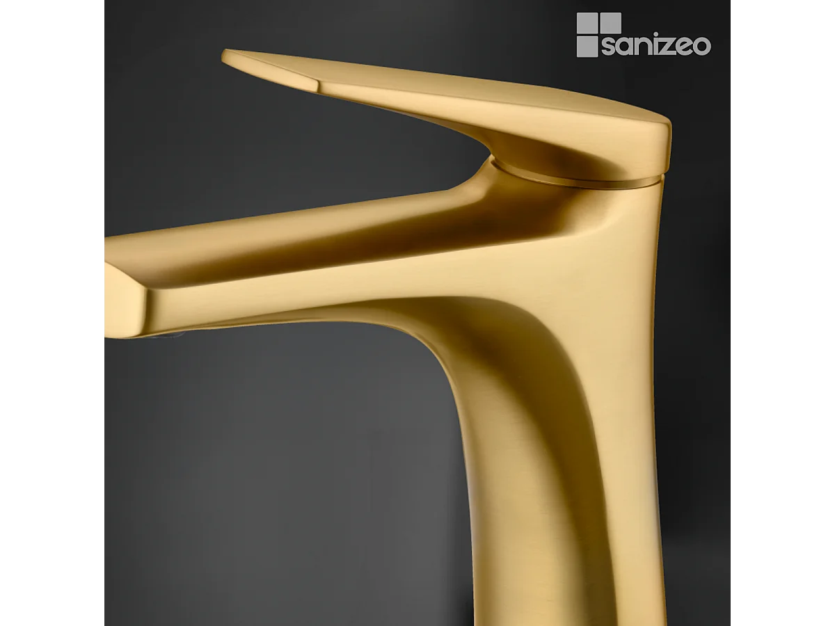 Mitigeur Lavabo Salle de Bain or brossé – Bec Bas Anti-Calcaire – Design moderne - DELOS IMEX