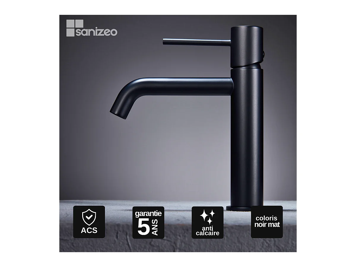 Robinet Mitigeur de Lavabo Anti-Calcaire Bec Bas Noir Mat IMEX MONZA BDM039-1NG