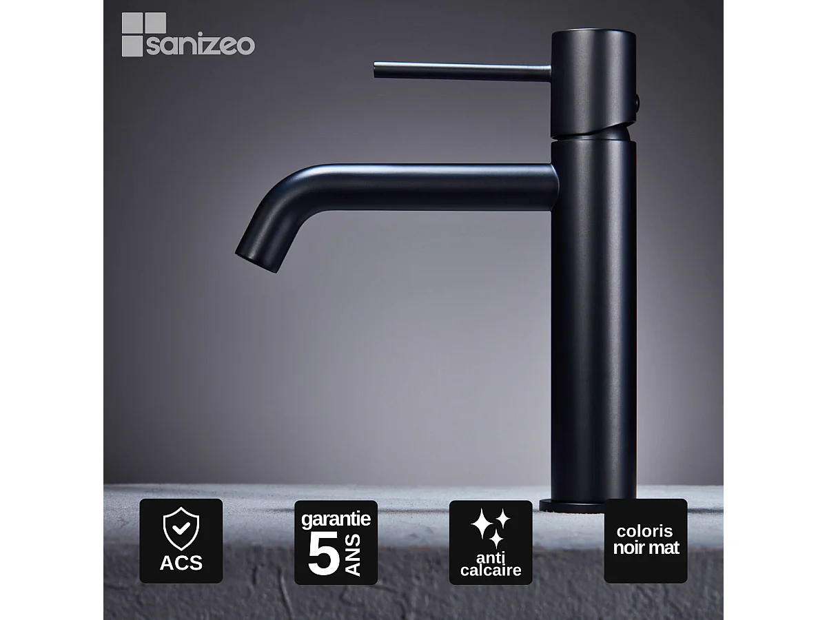 Robinet Mitigeur de Lavabo Anti-Calcaire Bec Bas Noir Mat IMEX MONZA BDM039-1NG