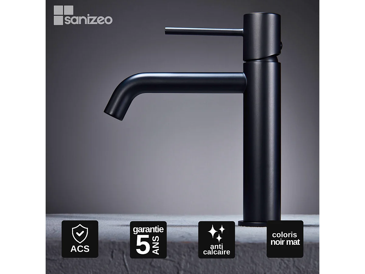 Robinet Mitigeur de Lavabo Anti-Calcaire Bec Bas Noir Mat IMEX MONZA BDM039-1NG