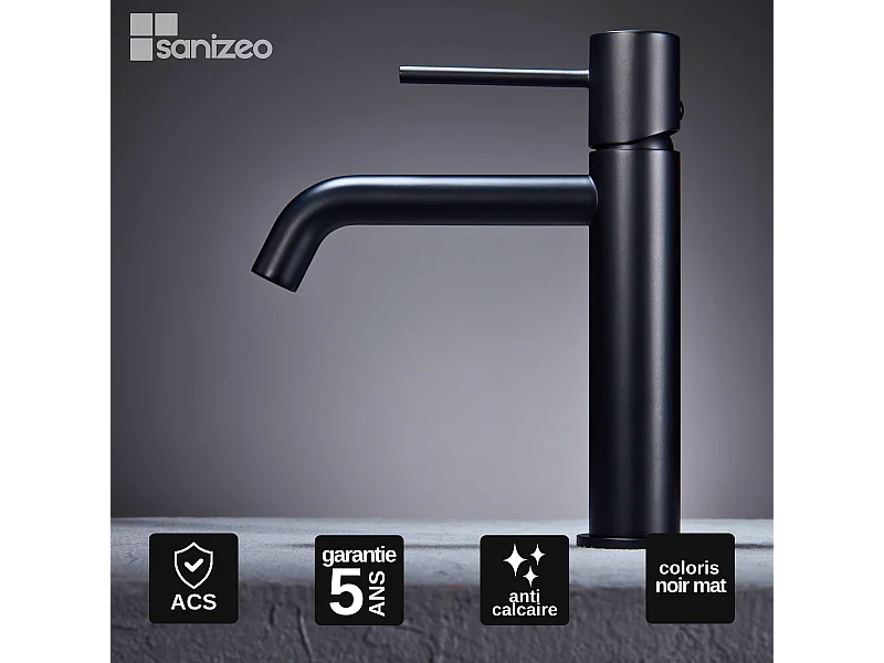 Robinet Mitigeur de Lavabo Anti-Calcaire Bec Bas Noir Mat IMEX MONZA BDM039-1NG