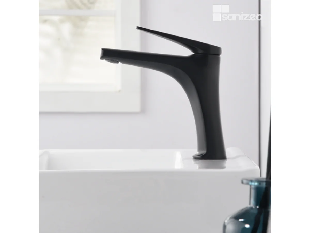 Mitigeur Lavabo Salle de Bain noir mat – Bec Bas Anti-Calcaire – Design moderne - DELOS IMEX