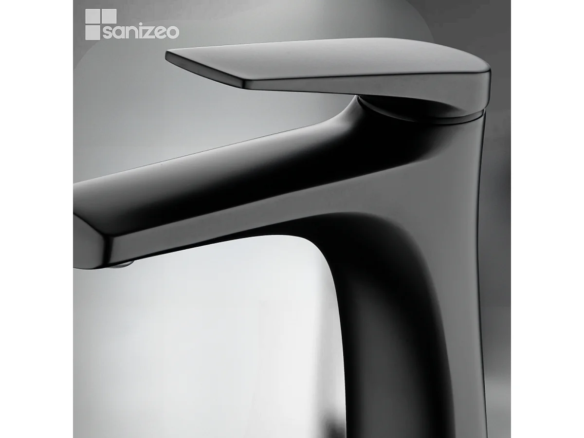 Mitigeur Lavabo Salle de Bain noir mat – Bec Bas Anti-Calcaire – Design moderne - DELOS IMEX