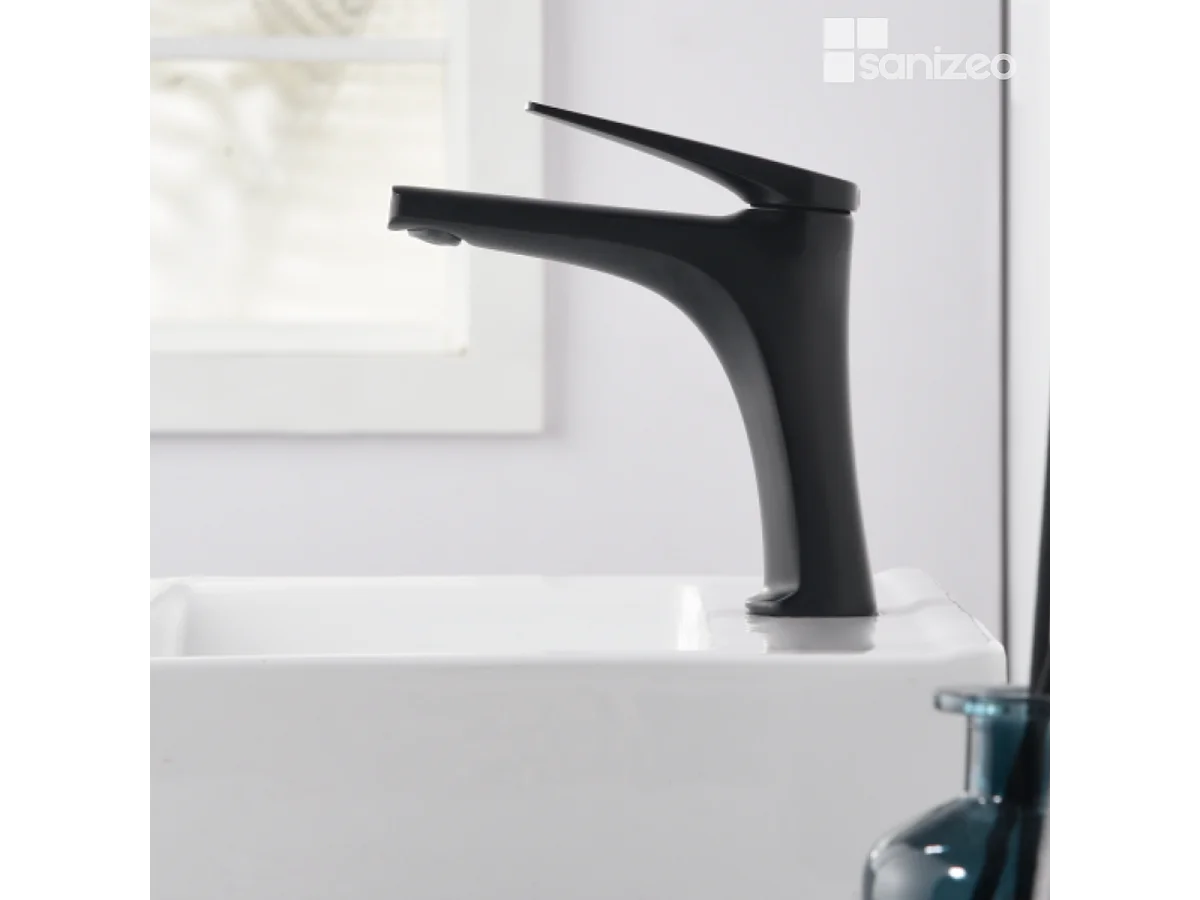 Mitigeur Lavabo Salle de Bain noir mat – Bec Bas Anti-Calcaire – Design moderne - DELOS IMEX