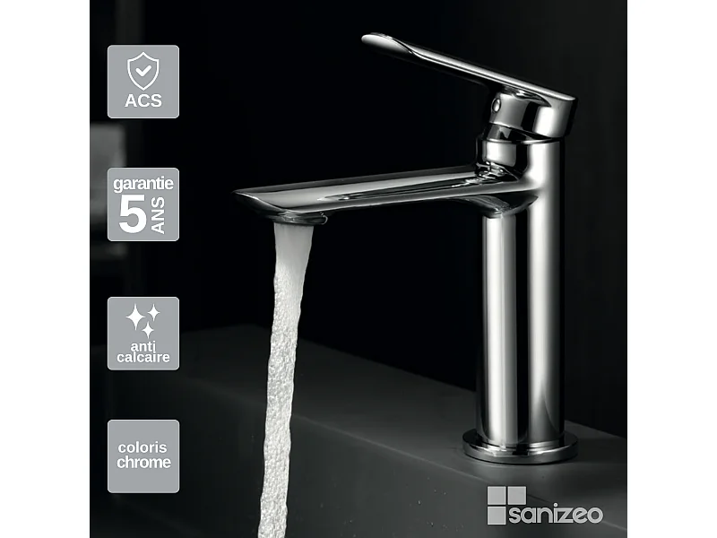 Mitigeur Lavabo Salle de Bain chromé – Bec Bas Anti-Calcaire – Design moderne - URAL IMEX