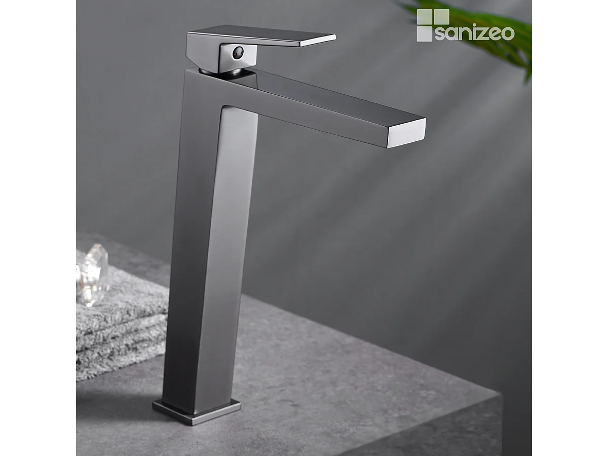 Mitigeur Lavabo Salle de Bain noir métal – Bec Haut Anti-Calcaire – Design moderne - ART IMEX