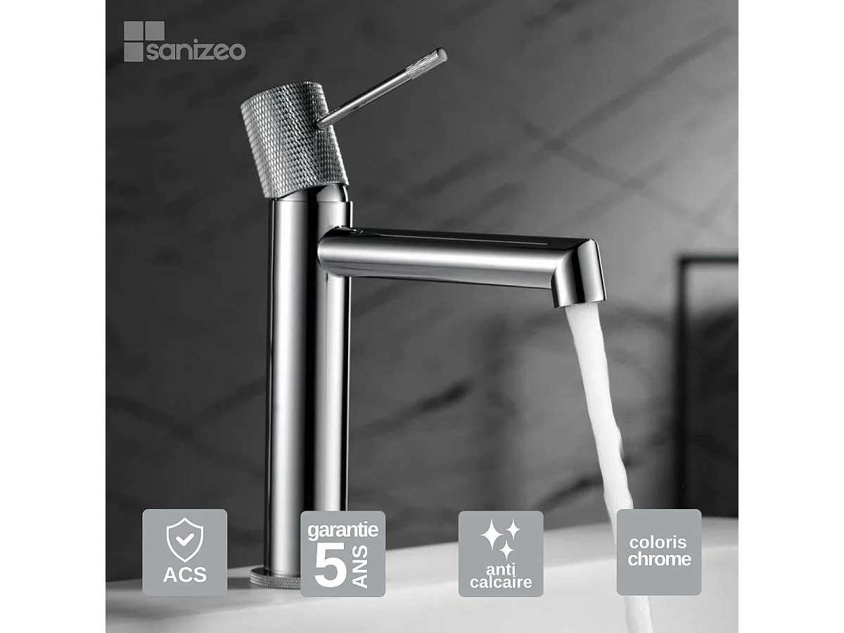 Mitigeur Lavabo Salle de Bain chromé – Bec Bas Anti-Calcaire – Design moderne - LINE IMEX