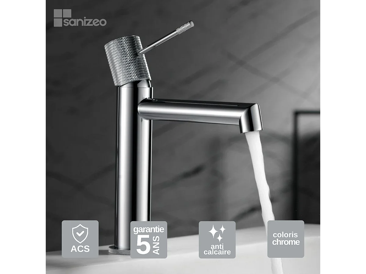 Mitigeur Lavabo Salle de Bain chromé – Bec Bas Anti-Calcaire – Design moderne - LINE IMEX