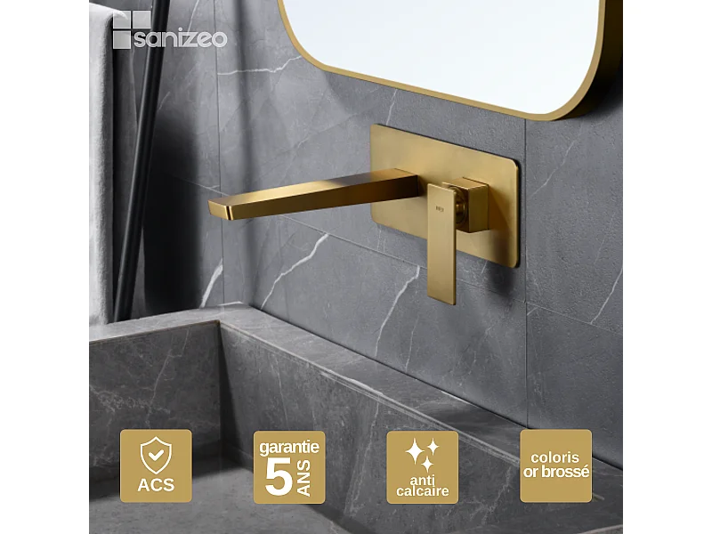 Mitigeur Lavabo Encastré Salle de Bain OR BROSSÉ – Anti-Calcaire – Design moderne - PISA IMEX