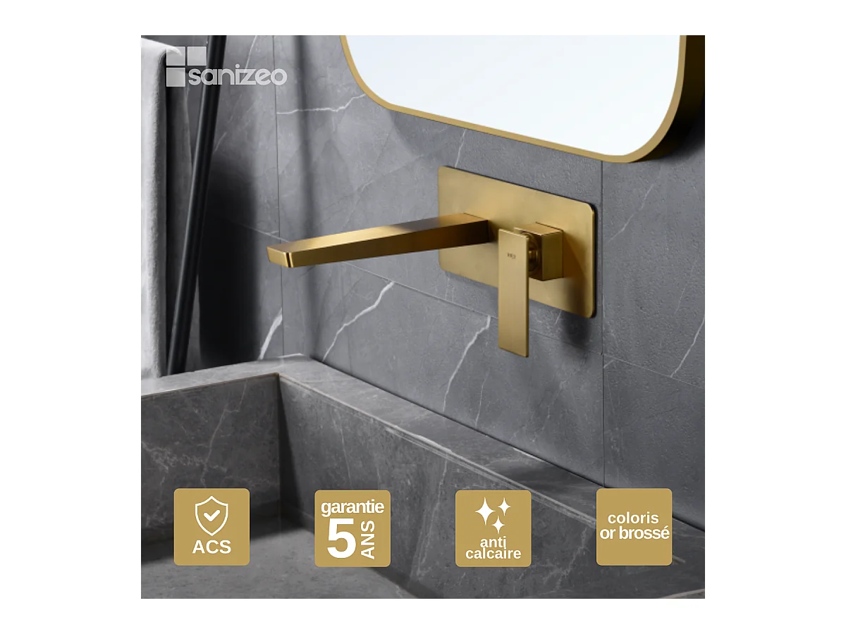 Robinet Mitigeur de Lavabo Encastré Anti-Calcaire Or Brossé IMEX PISA GLP048/OC
