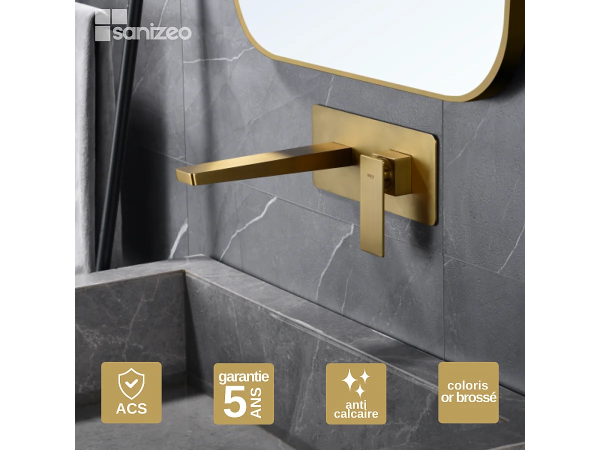 Mitigeur Lavabo Encastré Salle de Bain OR BROSSÉ – Anti-Calcaire – Design moderne - PISA IMEX