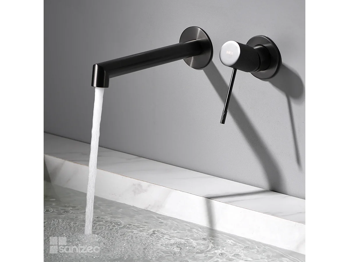 Mitigeur Lavabo Encastré Salle de Bain noir métal – Anti-Calcaire – Design moderne - LINE IMEX