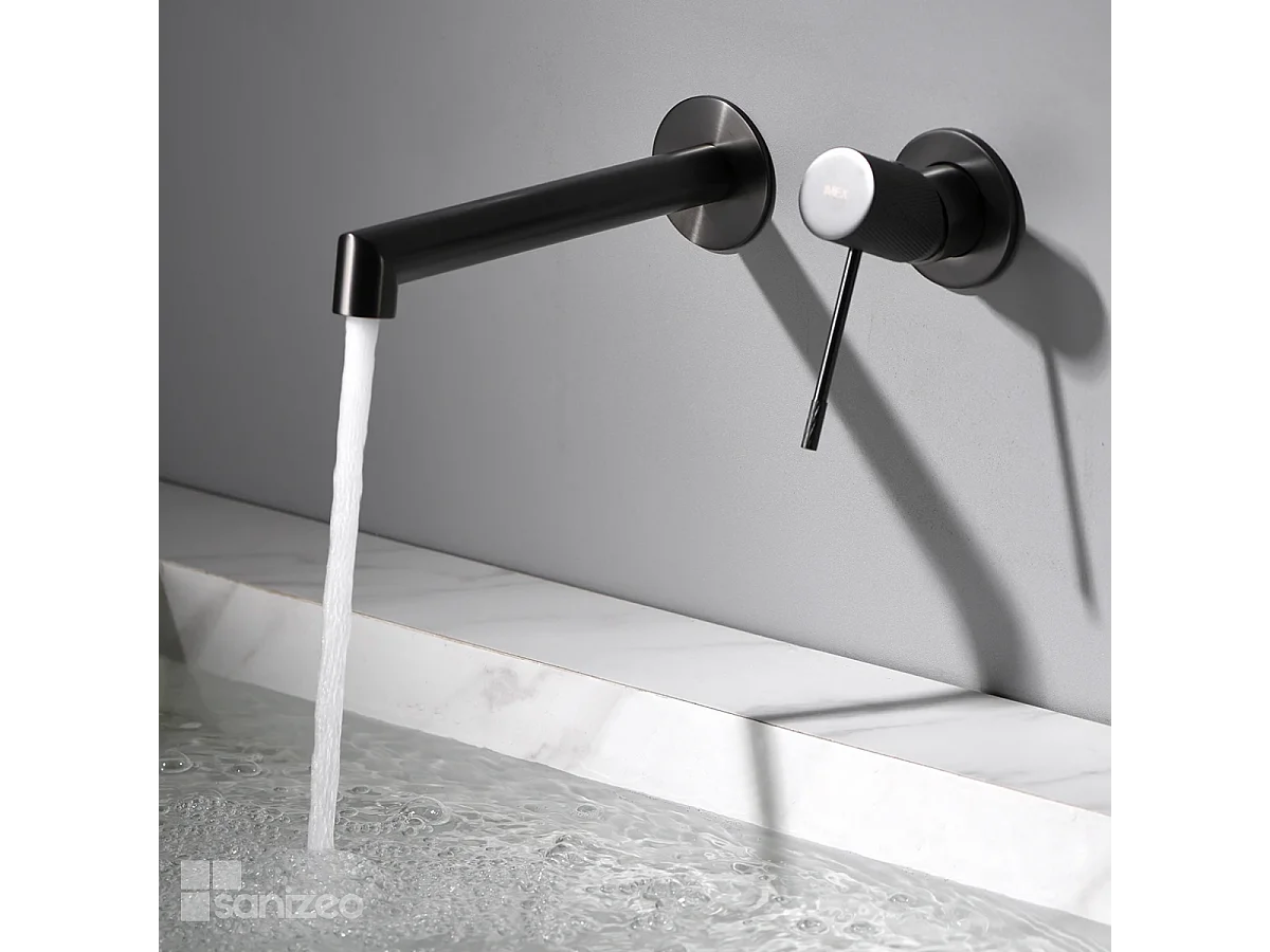 Mitigeur Lavabo Encastré Salle de Bain noir métal – Anti-Calcaire – Design moderne - LINE IMEX