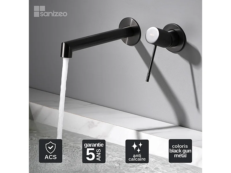 Mitigeur Lavabo Encastré Salle de Bain noir métal – Anti-Calcaire – Design moderne - LINE IMEX