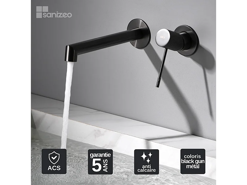 Mitigeur Lavabo Encastré Salle de Bain noir métal – Anti-Calcaire – Design moderne - LINE IMEX