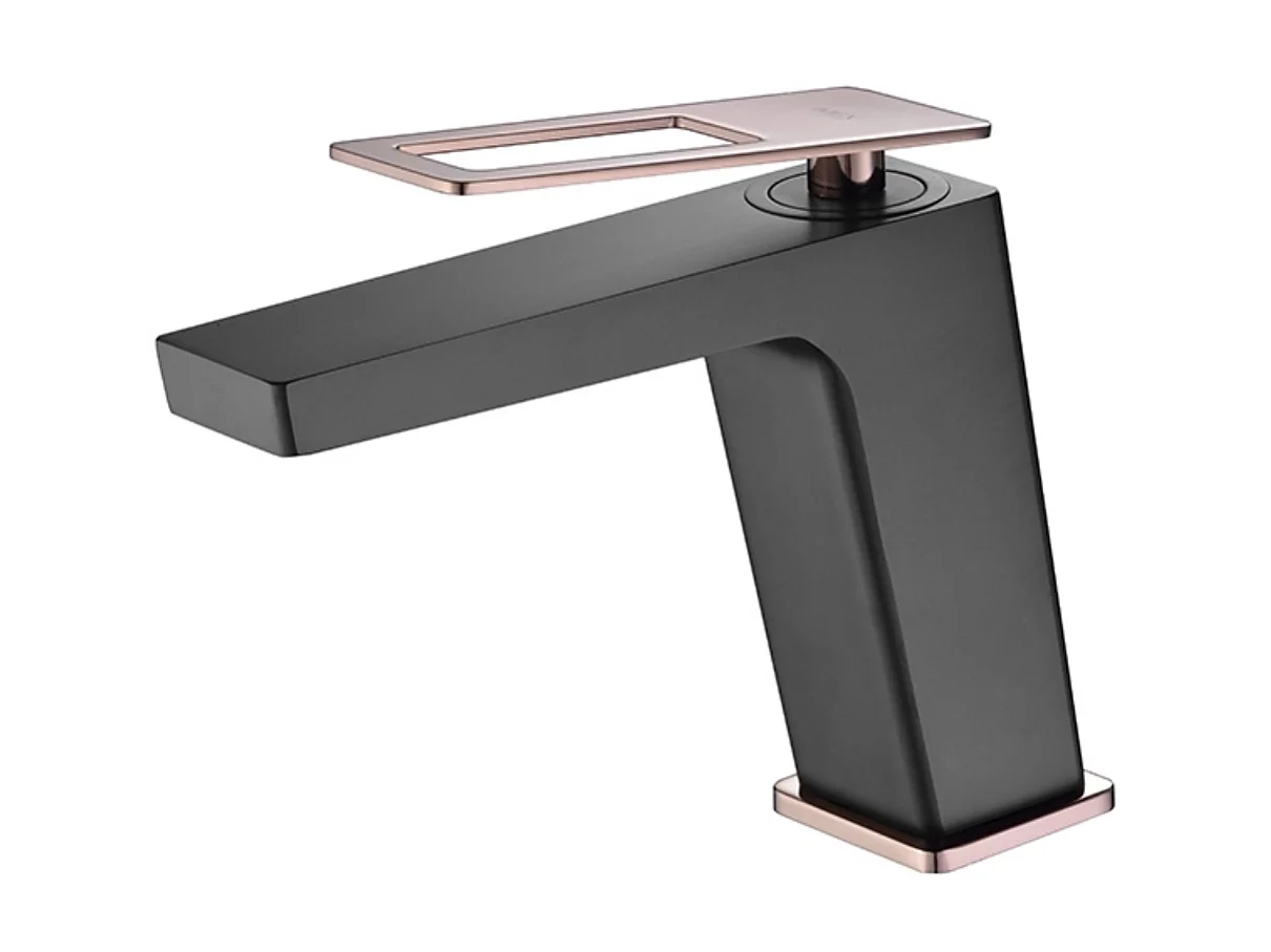 Mitigeur Lavabo Salle de Bain noir/or rose – Bec Bas Anti-Calcaire – Design Moderne - SUECIA IMEX