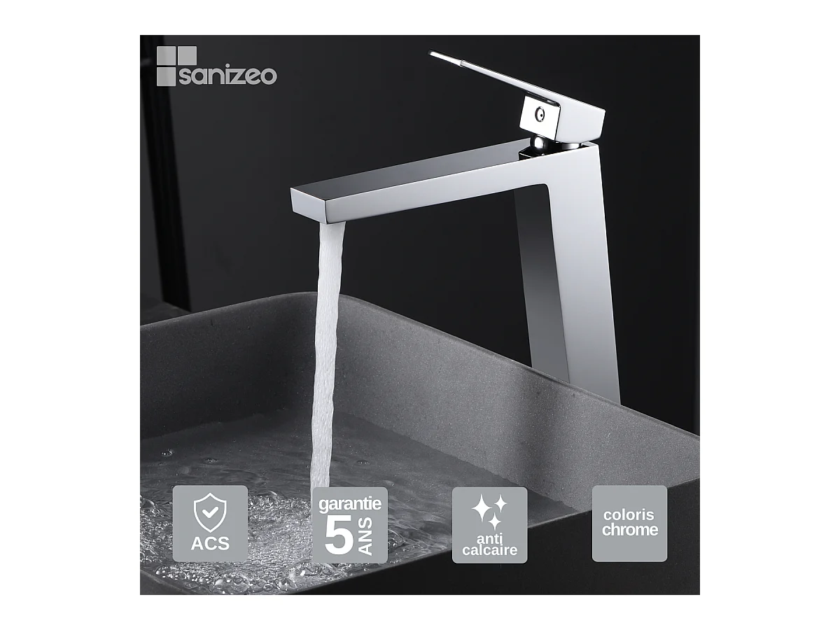 Robinet Mitigeur de Lavabo Anti-Calcaire Bec Haut Chrome IMEX ART BDAR025-3