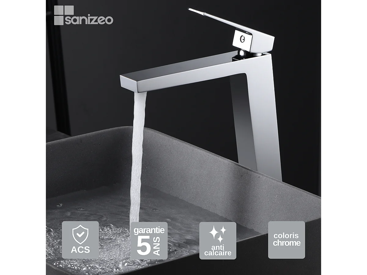 Mitigeur Lavabo Salle de Bain chromé – Bec Haut Anti-Calcaire – Design moderne - ART IMEX