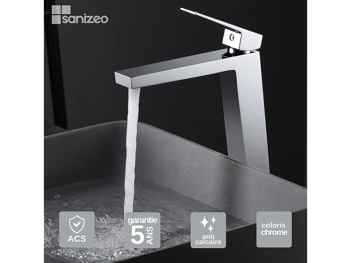Mitigeur Lavabo Salle de Bain chromé – Bec Haut Anti-Calcaire – Design moderne - ART IMEX