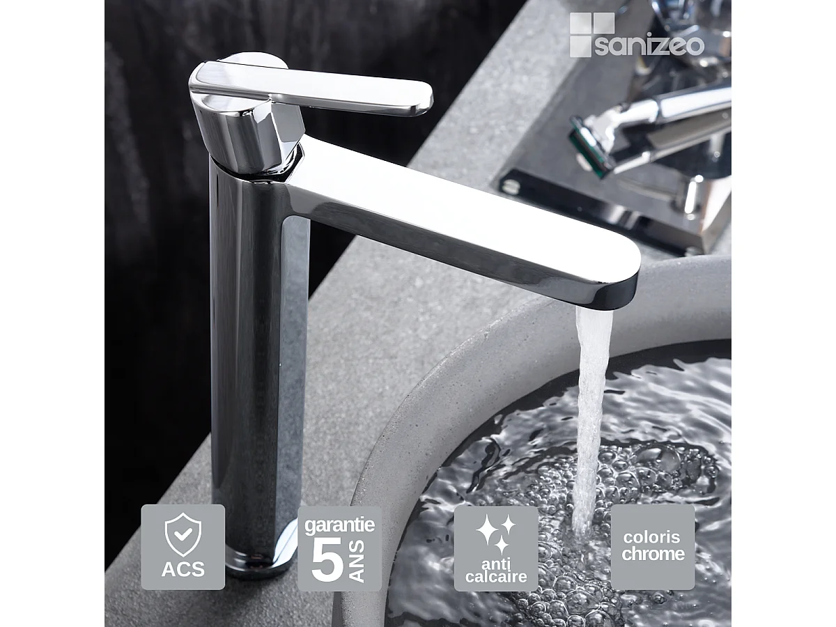 Mitigeur Lavabo Salle de Bain chromé – Bec Haut Anti-Calcaire – Design moderne - ROMA IMEX