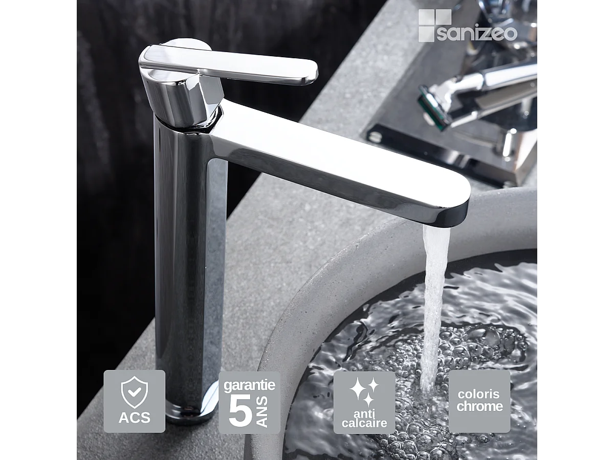 Mitigeur Lavabo Salle de Bain chromé – Bec Haut Anti-Calcaire – Design moderne - ROMA IMEX